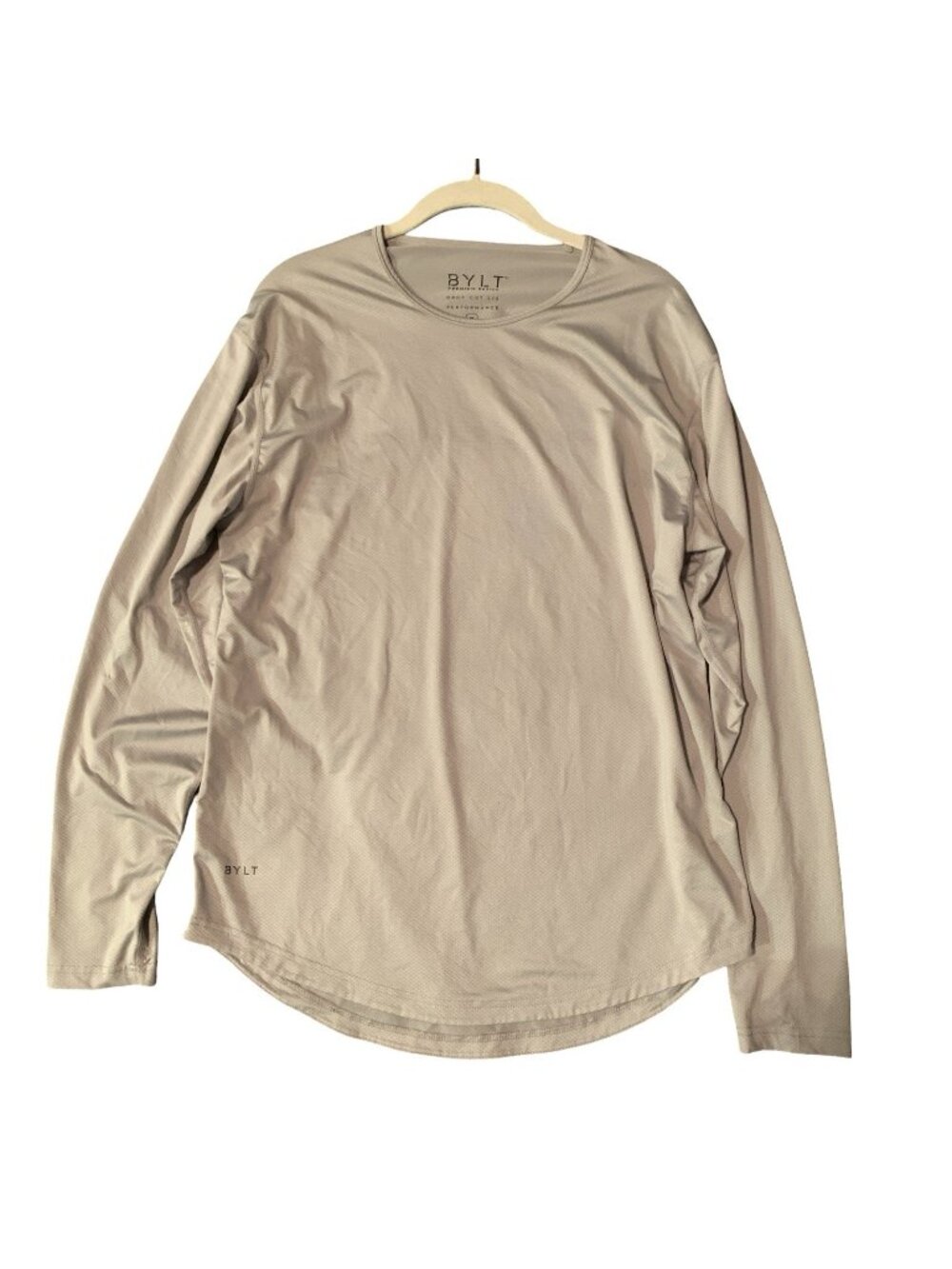 BYLT Men’s Size Medium LUX Drop Cut Heathered Gray Crew Neck Long Sleeve Shirt